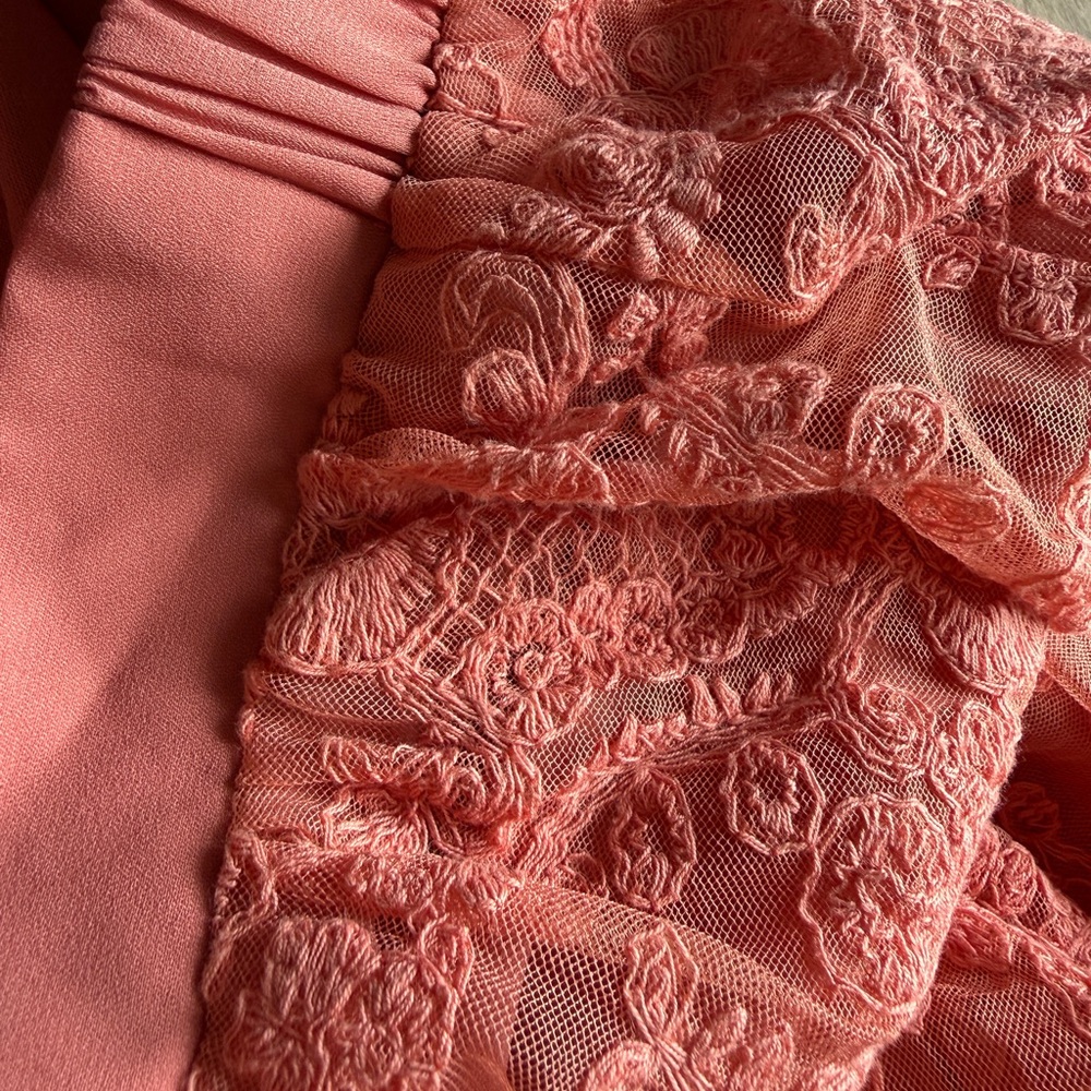 🍑 NWOT Entro Peach/Coral Lace Maxi Dress w/ lined Shorts - Picture 6 of 15